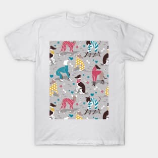 Greyhounds dogwalk // pattern // grey background T-Shirt